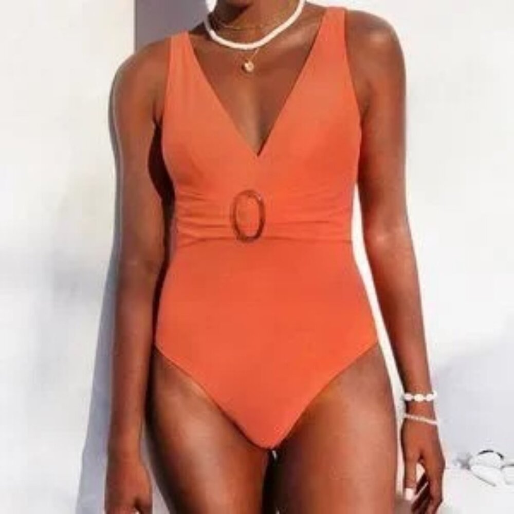 NWT Ruched V-Neck One Piece Swimsuit